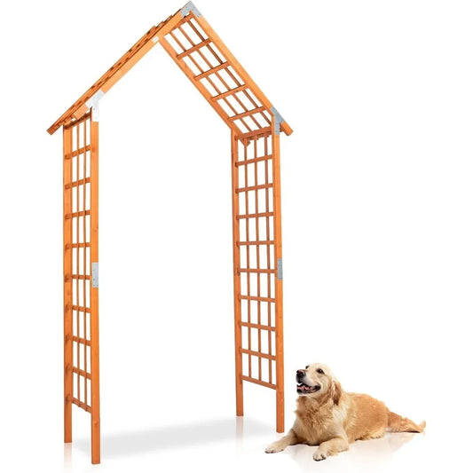 9.4 ft Wooden Garden Arbor, Wedding Arch for Ceremony, Wood Garden Trellis for Plant Climbing, Pergola for Garden Backyard