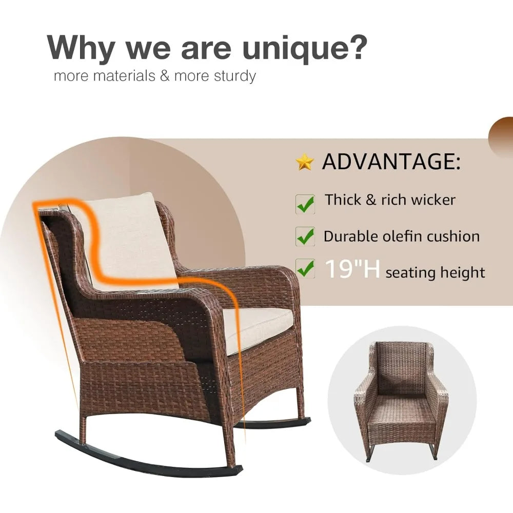 Outdoor Resin Wicker Rocking Chair with Olefin Cushions