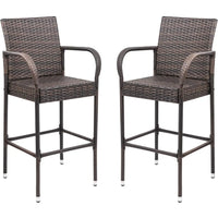 Load image into Gallery viewer, Wicker Patio Bar Stools with Footrest and Armrest