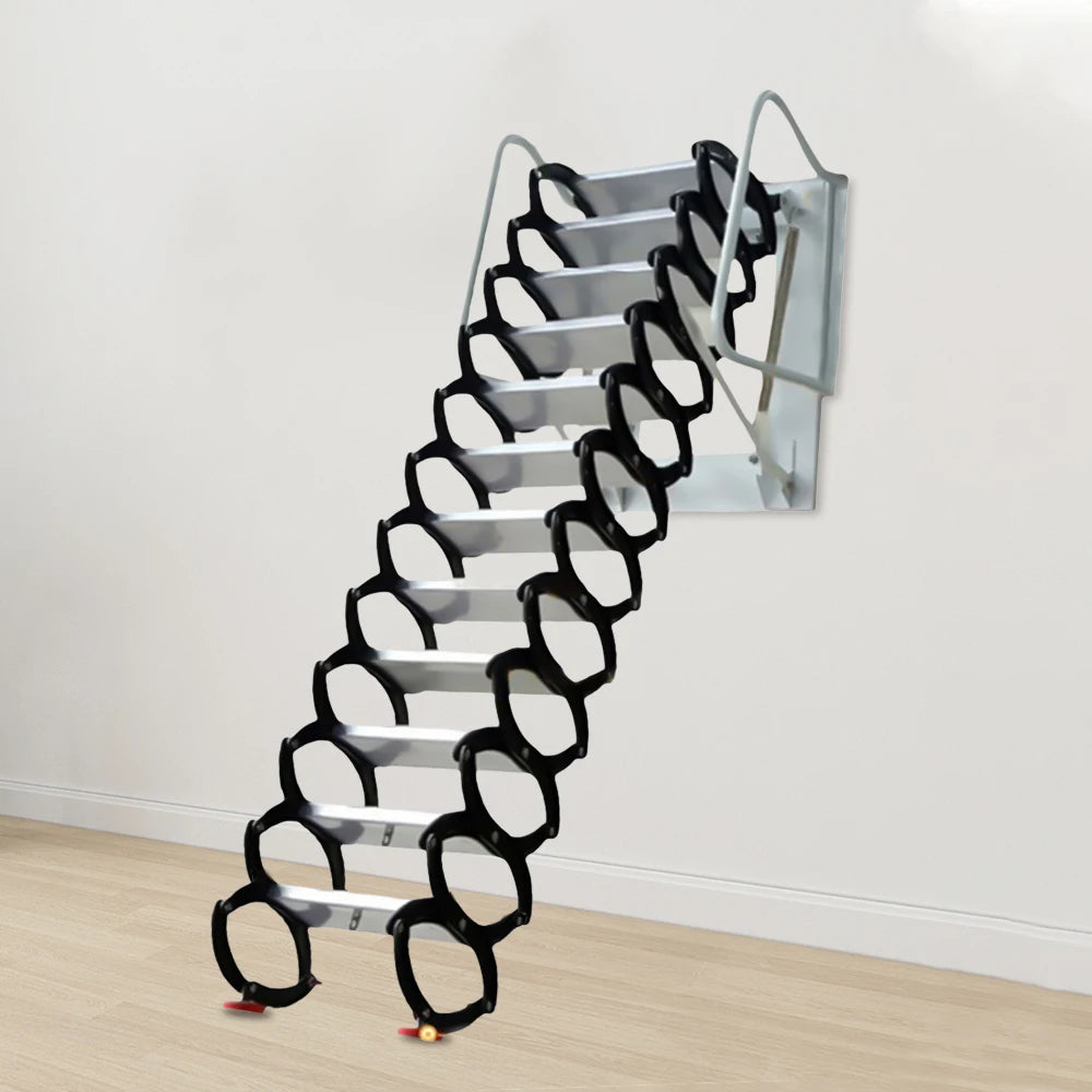 12-Step Foldable Wall Ladder – 10.17ft Max Height, Aluminum Alloy, Space-Saving, Easy to Install, High Load Capacity (881.85lbs)