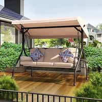 Load image into Gallery viewer, 3-Seat Outdoor Patio Porch Swing with Adjustable and Removable Canopy, Waterproof Fabric, Cushion Pillow And Foldable Side Tray