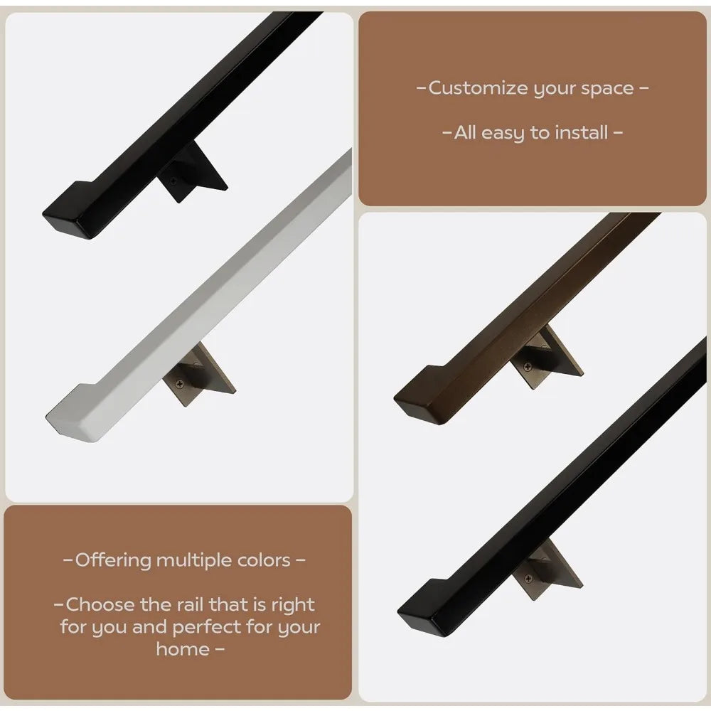 Contemporary Aluminum Complete Handrail, Brackets Included, Powder Coated Finish