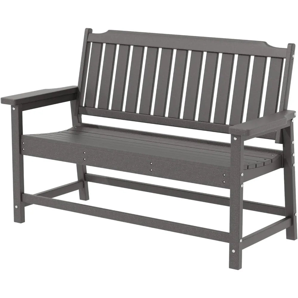 Popular Grey Outdoor Bench, All-Weather HDPE, Fade Resistant, 800 lbs Bearing