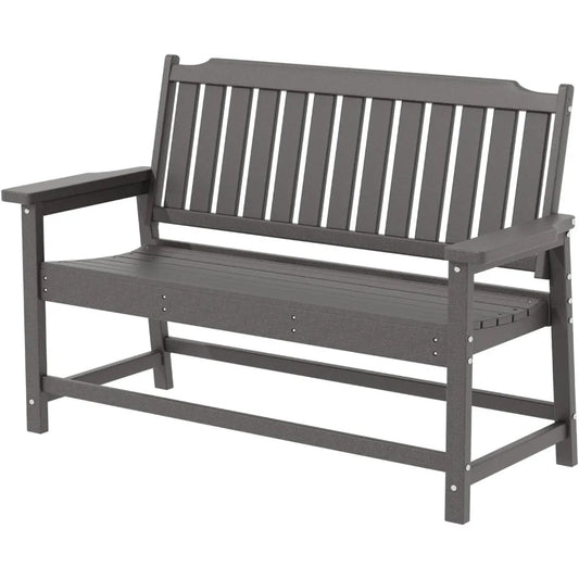 Popular Grey Outdoor Bench, All-Weather HDPE, Fade Resistant, 800 lbs Bearing