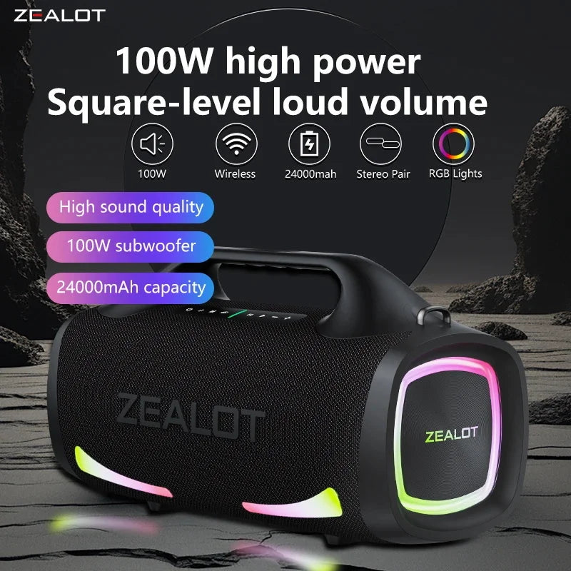 100W Wireless speaker, Outdoor Portable Subwoofer Speaker, Hifi Sound quality, Dual Pairing, Fast Charging, 24000mAh.