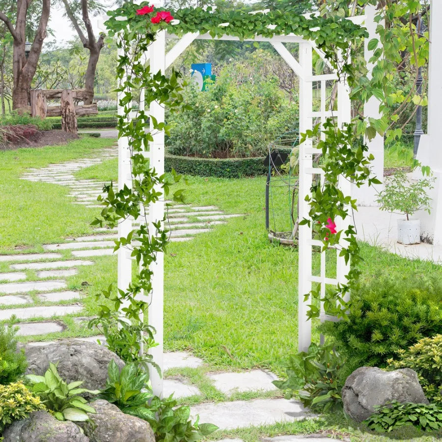 7 ft Wood White Arched Trellis Arbor