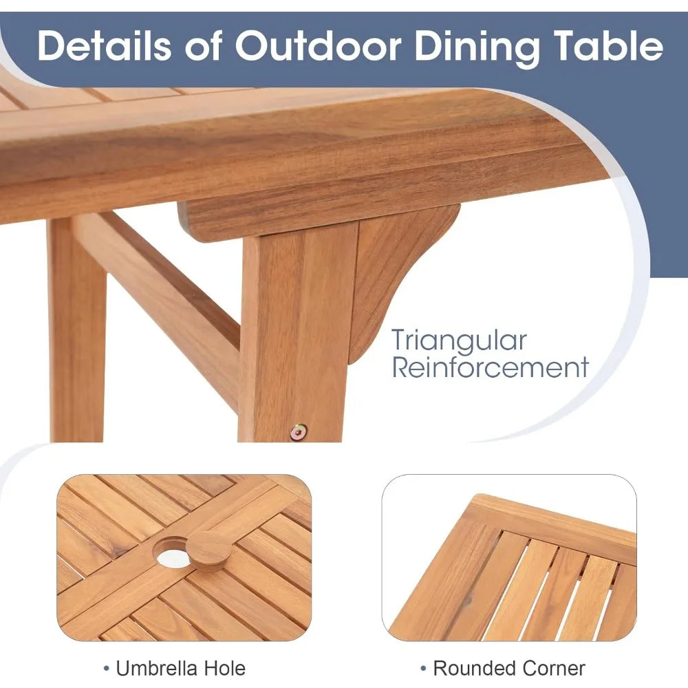 Acacia Wood Patio Dining Set for 6-8, Outdoor Expandable Table and Chairs Set. ***Umbrella and Base Not Included***