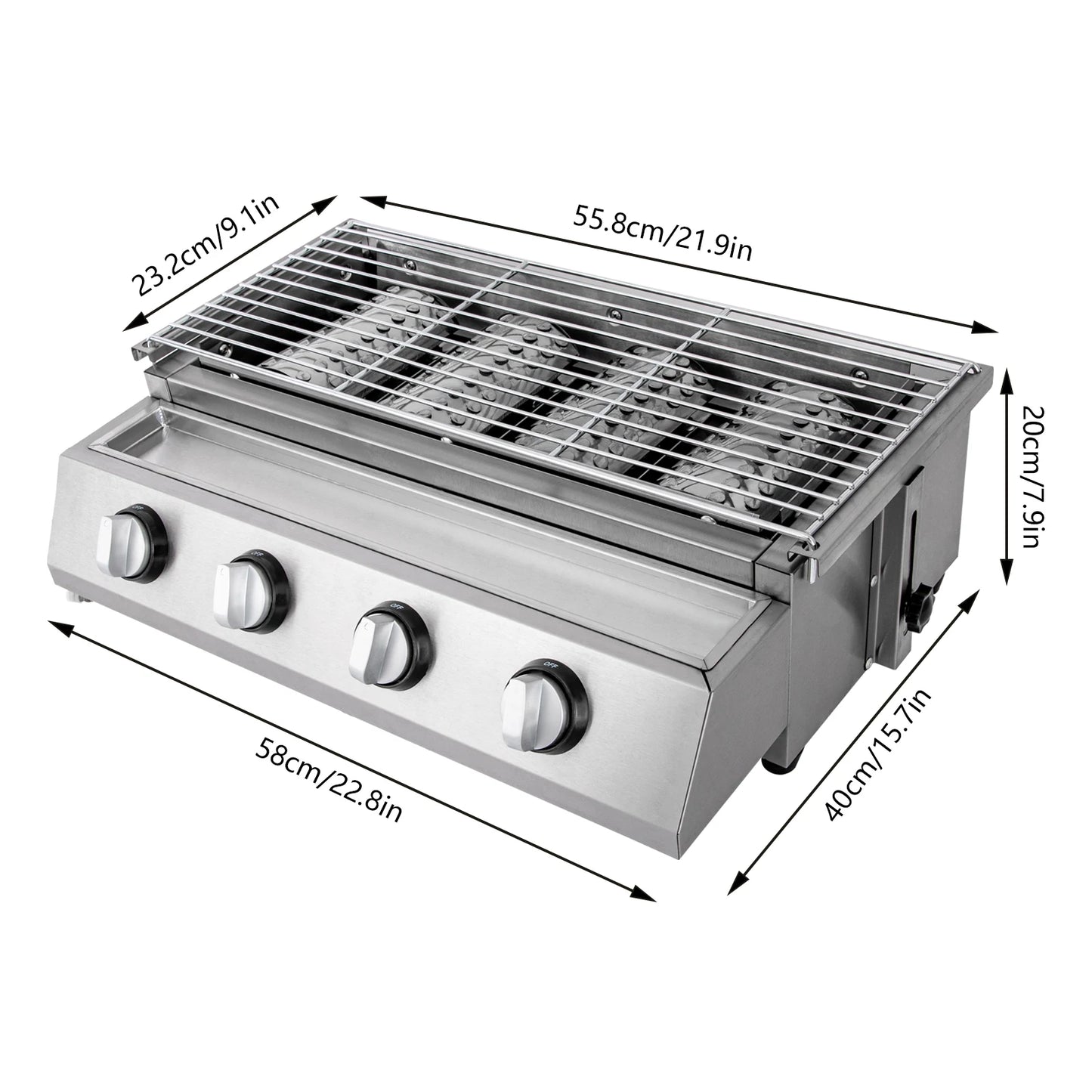 Stainless Steel Smokeless Barbecue Grill, 4 Burners, LPG Gas