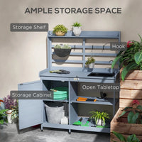 Load image into Gallery viewer, Wooden Potting Bench with Storage, Sink, Aluminum Tabletop，Water Tap for Backyard, Patio, Balcony, Gray