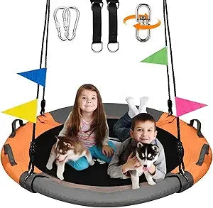 43 Inch Saucer Tree Swing, 360 Degree Swivel and Adjustable Hanging Strap