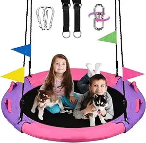 43 Inch Saucer Tree Swing, 360 Degree Swivel and Adjustable Hanging Strap