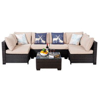 Load image into Gallery viewer, Outdoor Patio Furniture, 7 Piece Sectional Sofa, PE Rattan &amp; Wicker with Thick Cushions