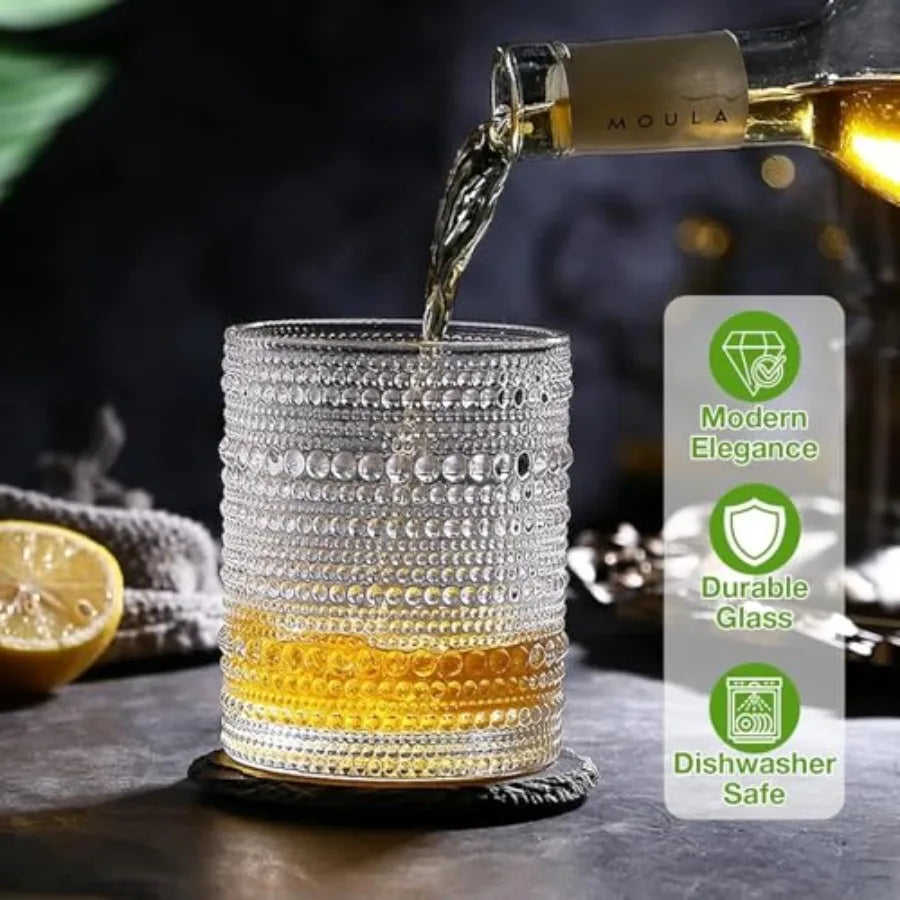 Set of 8 Hobnail Drinking Glasses - 4 Vintage 12 oz Highball, and 4 10 oz Cocktail Glasses for Kitchen, Bar, Beer,  Juice, Cocktails