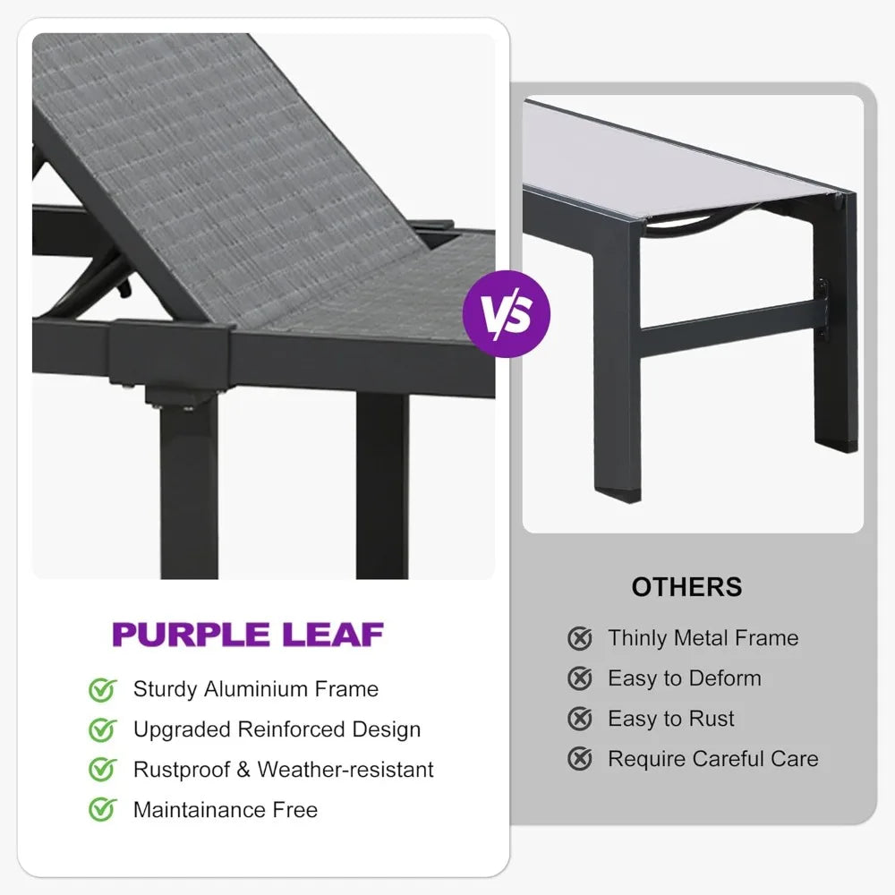 Chaise Lounge Chairs Set, Adjustable Recliner Chair with Wheels and Table