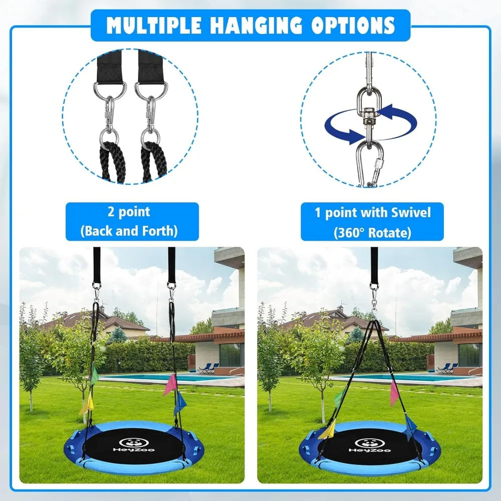 43 Inch Saucer Tree Swing, 360 Degree Swivel and Adjustable Hanging Strap
