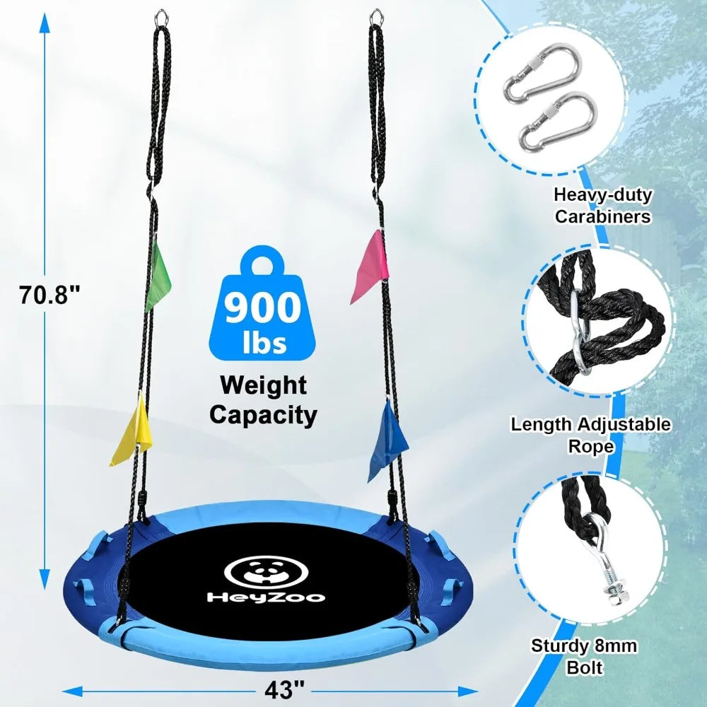 43 Inch Saucer Tree Swing, 360 Degree Swivel and Adjustable Hanging Strap