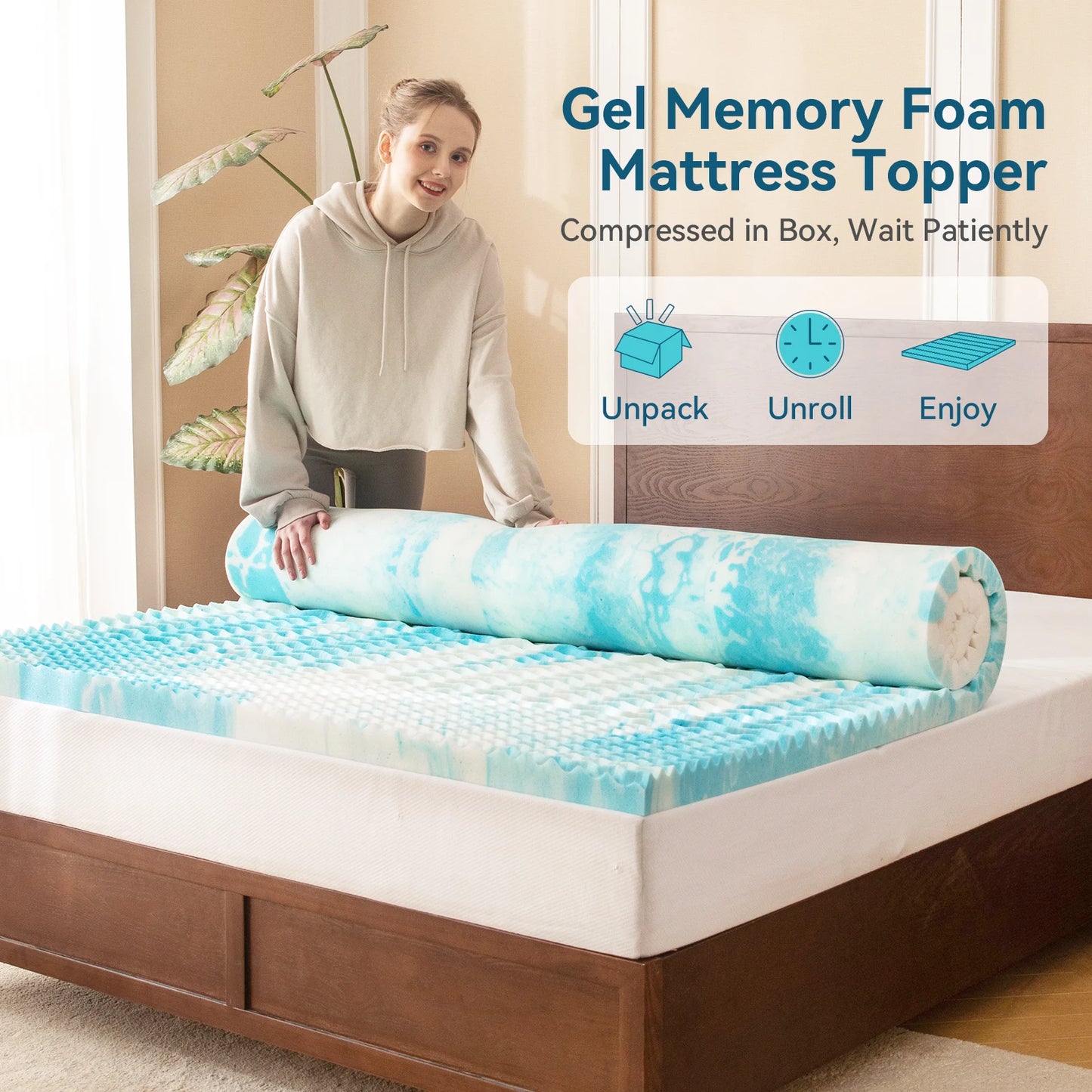 5 Zone Premium Memory Foam Mattress Topper, Cooling Gel Mattress Topper for Pressure Relieve, Blue