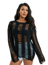 Load image into Gallery viewer, Women's Knit Top, Solid Color, Long Sleeve, O Neck, Hollow Out Knitwear