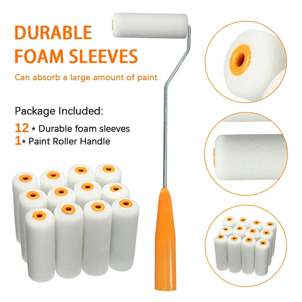 13 pcs 10cm Mini White Durable Foam Paint Roller Sleeves with Handle
