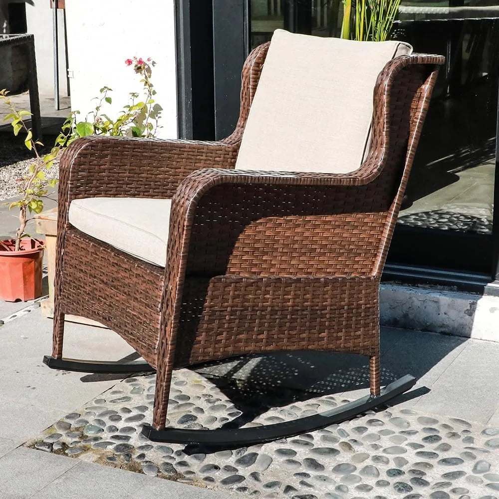 Outdoor Resin Wicker Rocking Chair with Olefin Cushions