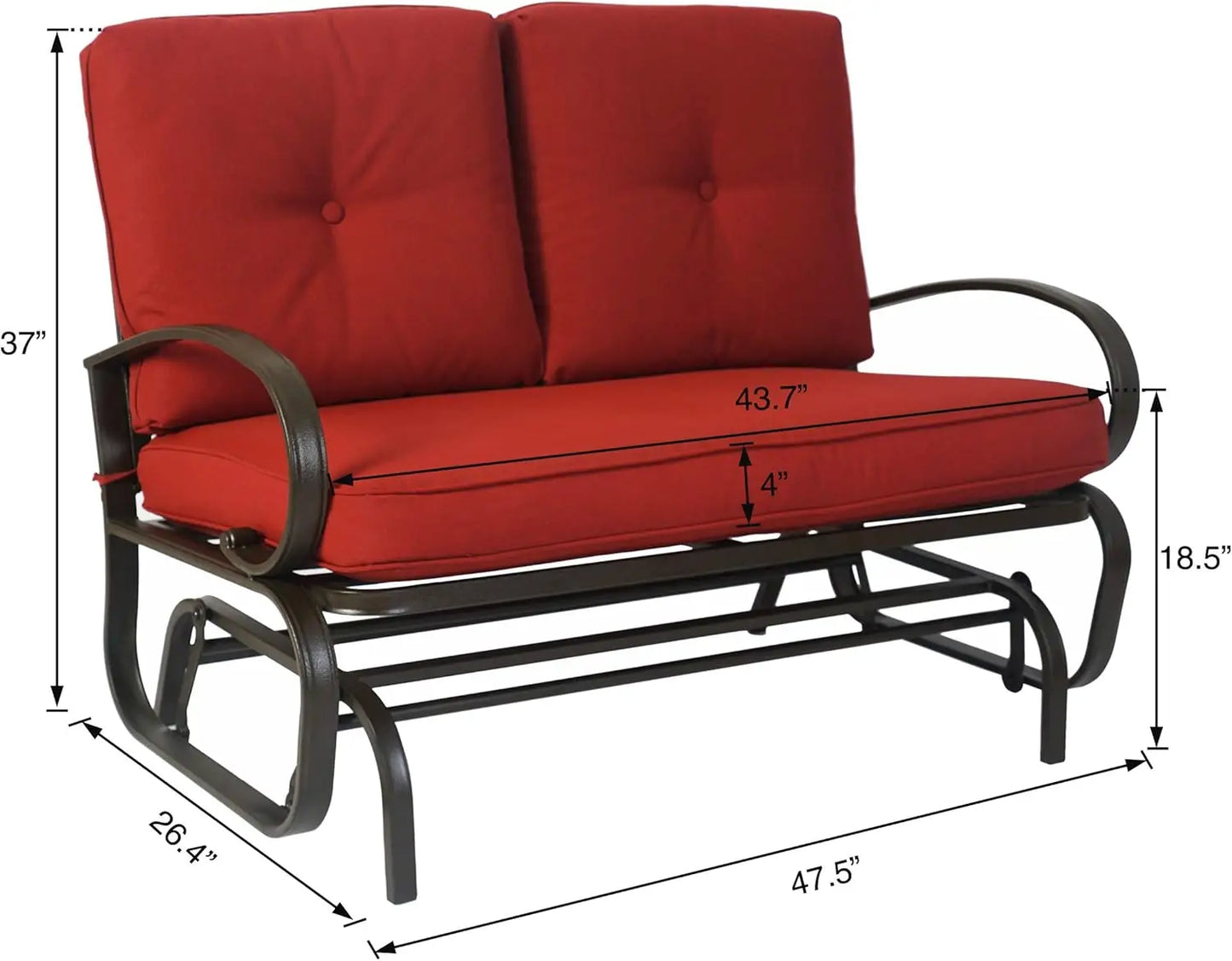 Glider Bench - Outdoor Rocking Loveseat with Sturdy Frame and Cushioned Seats