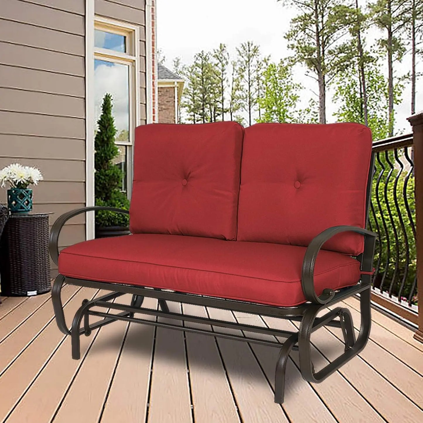 Glider Bench - Outdoor Rocking Loveseat with Sturdy Frame and Cushioned Seats