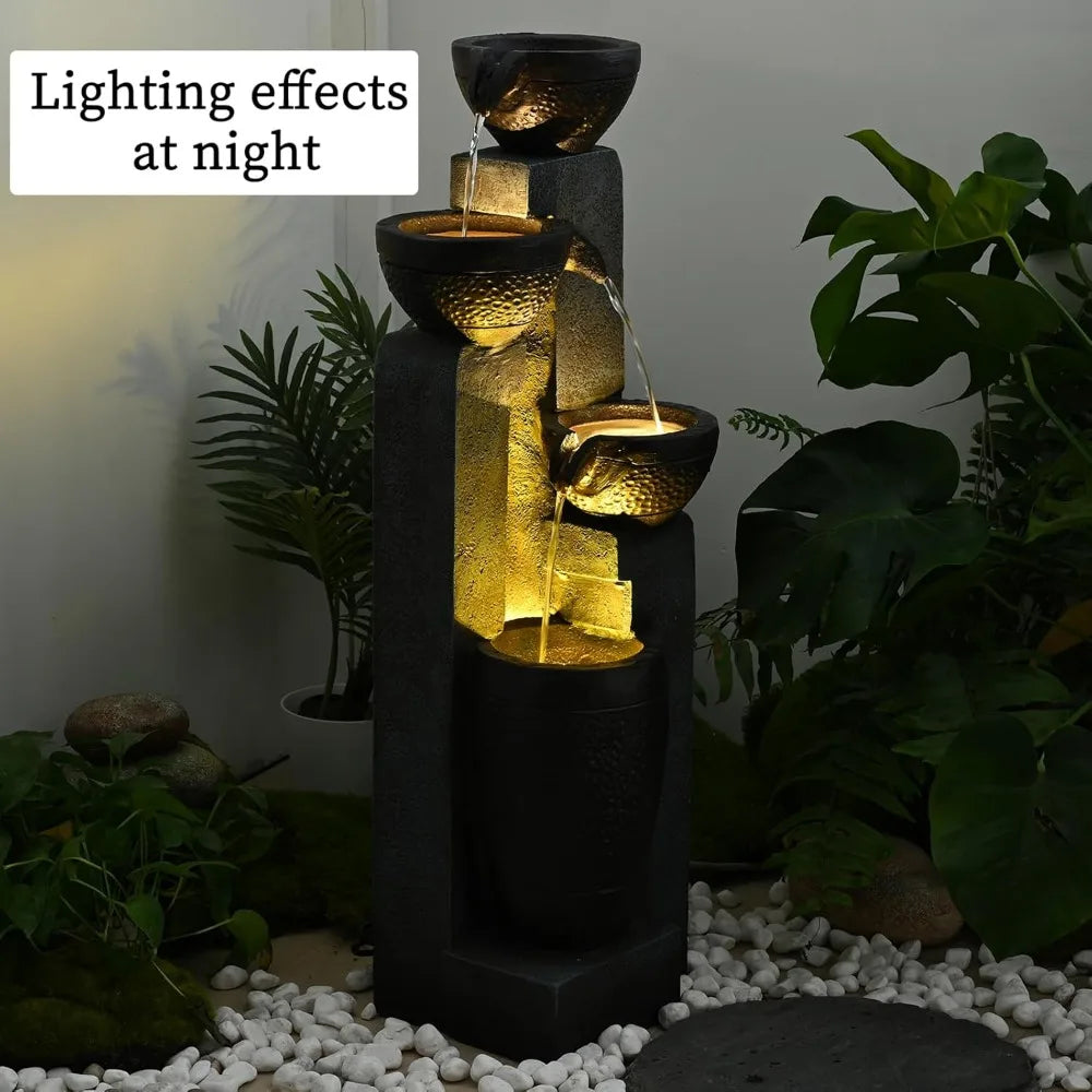 40''H 4-Tier Outdoor Garden Water Fountain Decor, Resin Fountain for Garden, Floor Patio, Deck, Porch, Backyard and Home Art Dec
