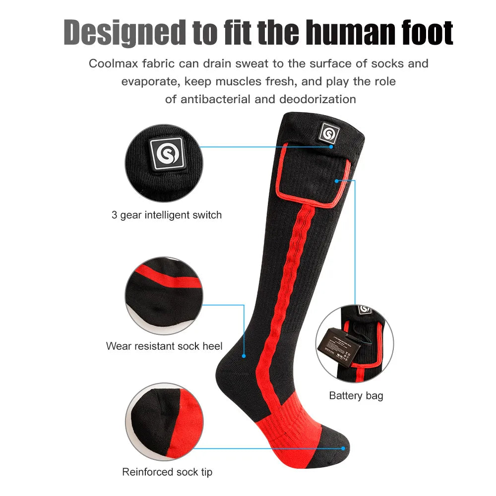 Heated Socks for Men and Women, Winter Rechargeable, Thermal Heated Foot Warmer, Camping, Hiking, Ski Sports, Snowmobile