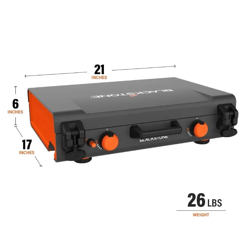 20” x 14” 2-Burner Propane Blackstone Camping Griddle with Latching Hood and Handle