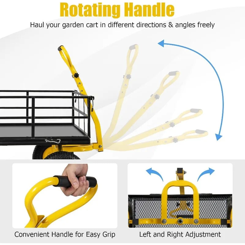 1200 lbs Capacity Heavy Duty Utility Cart with Rotating Handle, Removable Sides & 13" Wheels