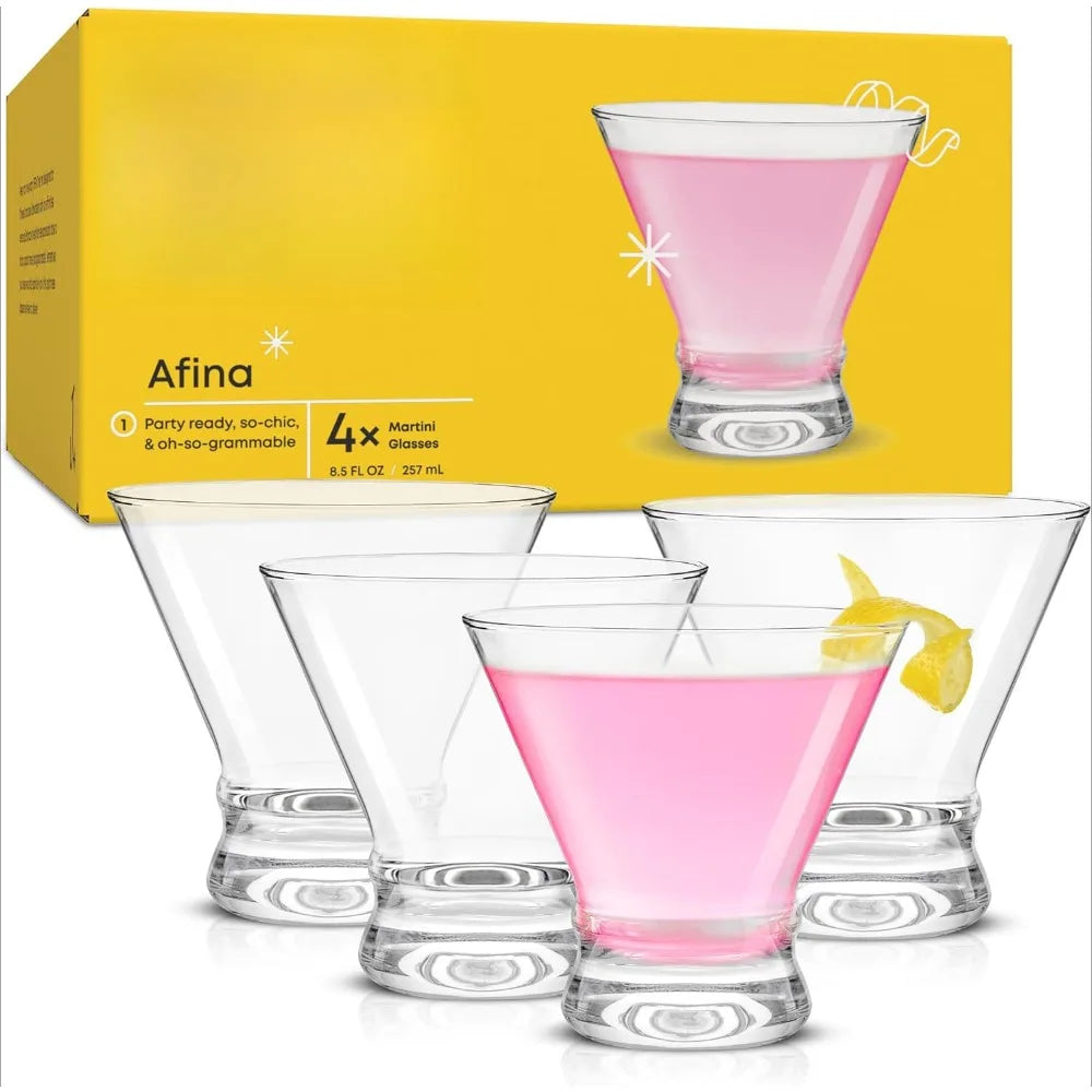 Stemless Martini Glasses, Set of 4, 8.5 oz Glasses for Cocktail and Margarita, Bar Glass Cups, Glass Dessert Cups