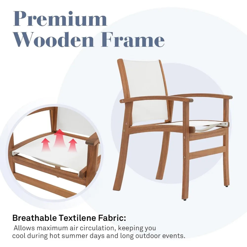 Acacia Wood Patio Dining Set for 6-8, Outdoor Expandable Table and Chairs Set. ***Umbrella and Base Not Included***