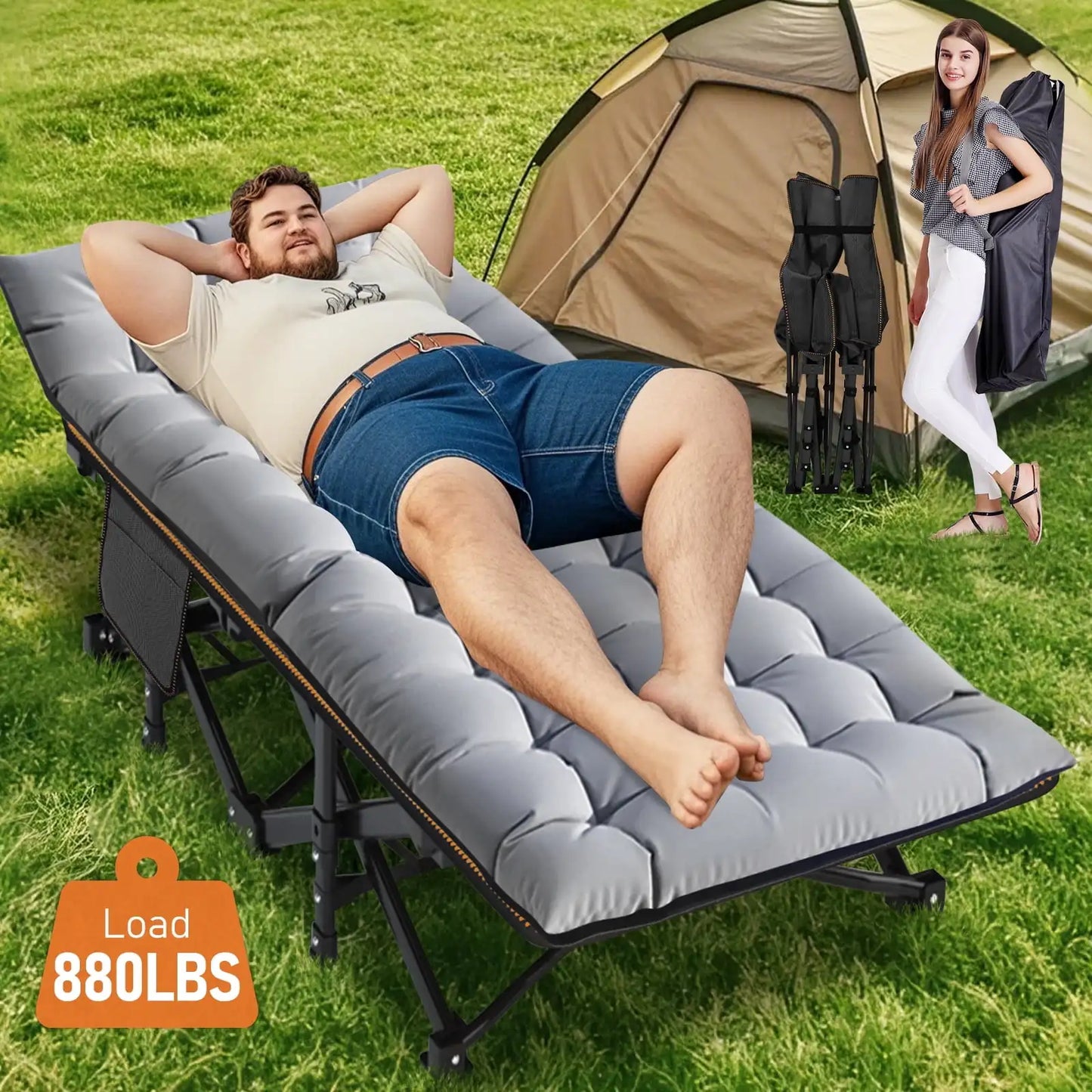 XL 75" * 28" Folding Bed Cot with 3.3 inch 2 Sided Mattress