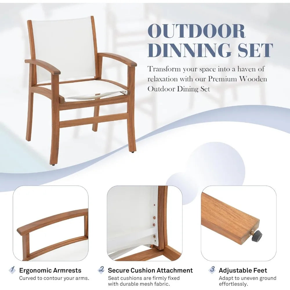 Acacia Wood Patio Dining Set for 6-8, Outdoor Expandable Table and Chairs Set. ***Umbrella and Base Not Included***