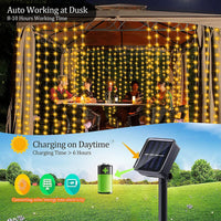 Load image into Gallery viewer, 300 LED's Solar Curtain Light, Outdoor Fairy Garland String Lights, 8 Modes
