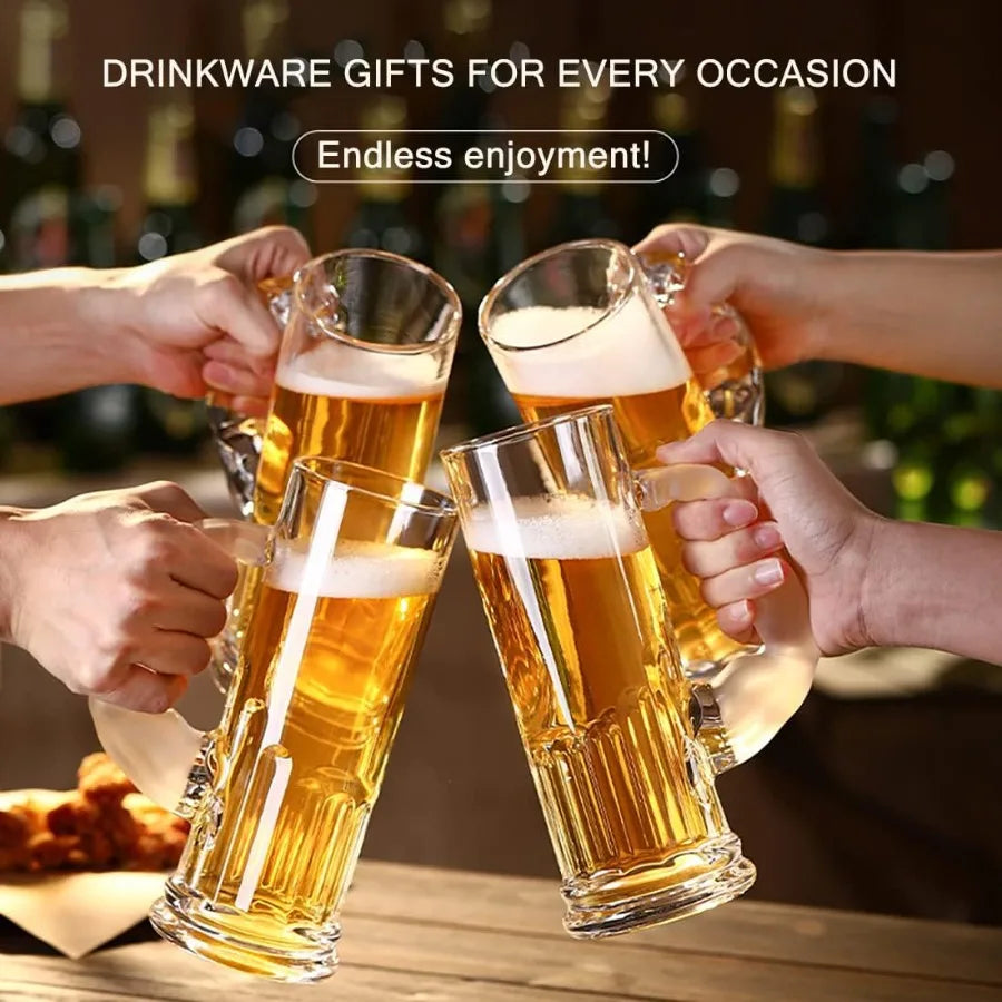 1 Heavy 20oz Glass Beer Mugs with Unique Funny Shaped Handle, Safe for Freezer