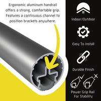 Load image into Gallery viewer, 17 ft Flush ADA Compliant Handrail Kit - Complete Indoor/Outdoor Handrail for Stairs - 1.6" Round Anodized Aluminum Rail