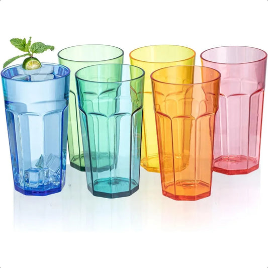 Set of 6 22oz Acrylic Shatterproof Glasses, Stackable, BPA Free, Dishwasher Safe