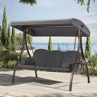 Load image into Gallery viewer, 3 Person Outdoor Swing with 1.5" Deep Cup Holder, Adjustable Canopy, Backrest Can be Laid Flat to Make a Bed