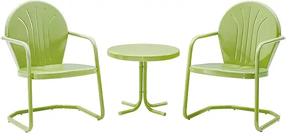 3-Piece Retro Metal Bistro Patio Outdoor Chair and Side Table Set
