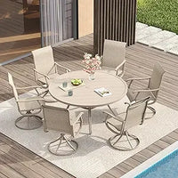 Load image into Gallery viewer, Patio Dining Set for 6, 7 Pieces Includes 53" Round Patio Table with Umbrella Hole and 6 Outdoor Swivel Chairs
