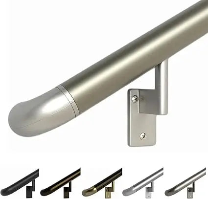 9ft ADA Handrail Kit - Complete Indoor/Outdoor Handrail for Stairs - 1.6" Round Anodized Aluminum Railing