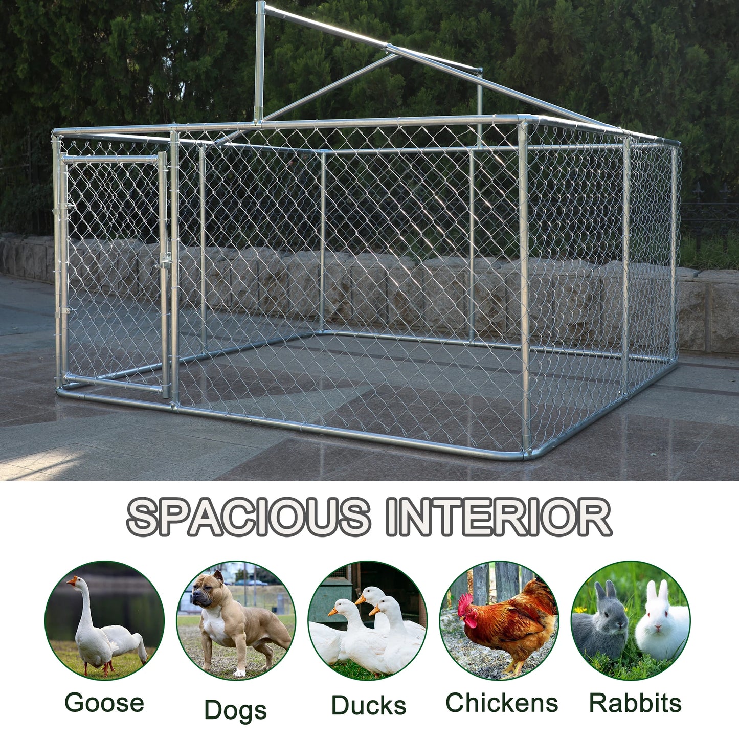 7.5 x 7.5 ft Heavy Duty Outdoor Dog Kennel with Large Shade Tarp