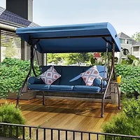 Load image into Gallery viewer, 3-Seat Outdoor Patio Porch Swing with Adjustable and Removable Canopy, Waterproof Fabric, Cushion Pillow And Foldable Side Tray