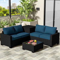 Load image into Gallery viewer, 4 Piece Patio Furniture Set with Storage Box, PE Rattan, Tempered Glass