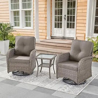 Load image into Gallery viewer, Set of 2  Patio Wicker Swivel Rockers with Rattan Side Table with Glass