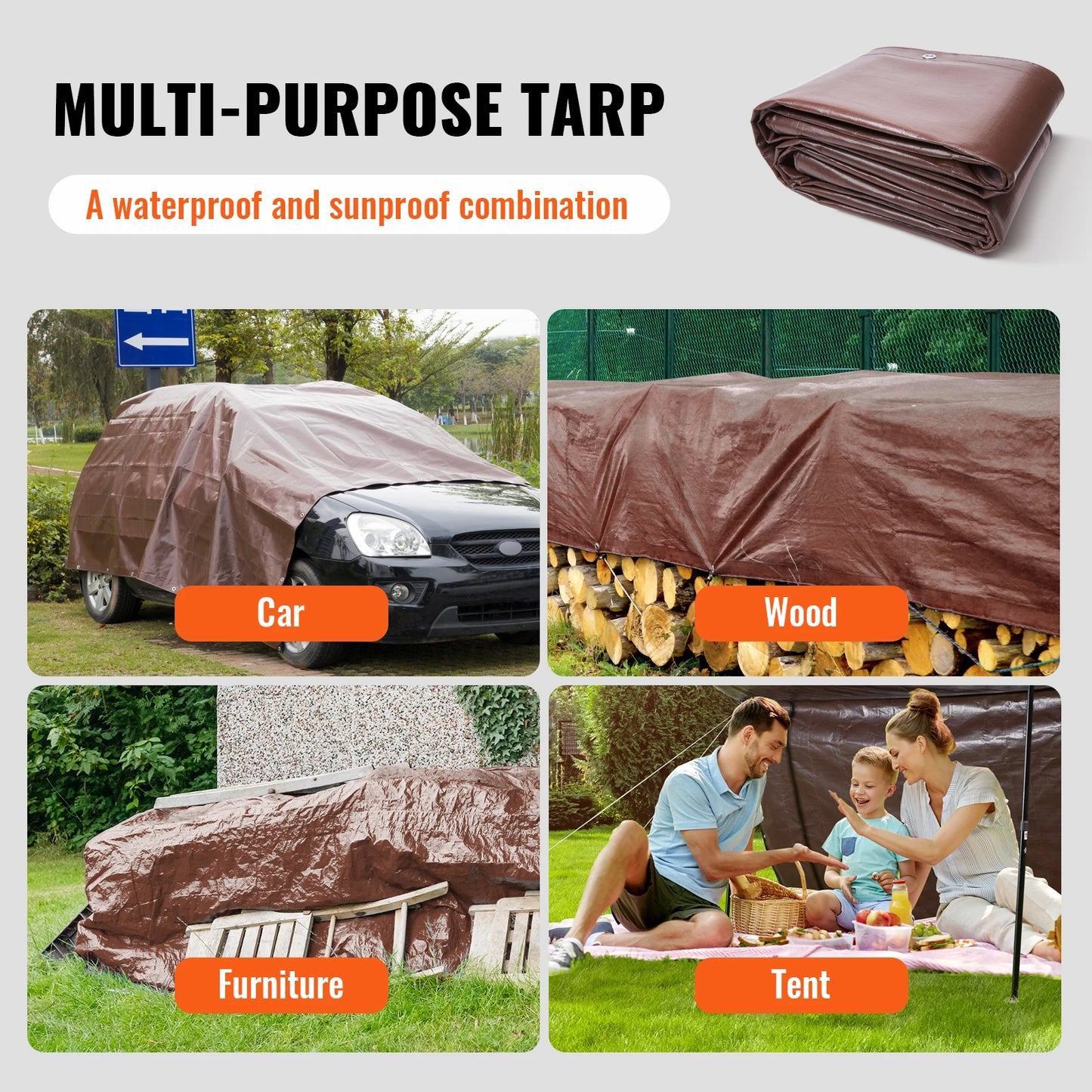 Water & Tear Proof Heavy Duty Tarp, Two Sizes to Choose From