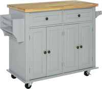 Load image into Gallery viewer, Rolling Kitchen Island with Rubberwood Top, Spice Rack, Towel Rack and Drawers for Dining Room